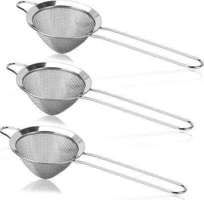 3 Pack Fine Mesh Strainer 304 Stainless Steel Small Sieve Sifter for Food, Tea, Juicing, Cocktail, Cooking (3.35")