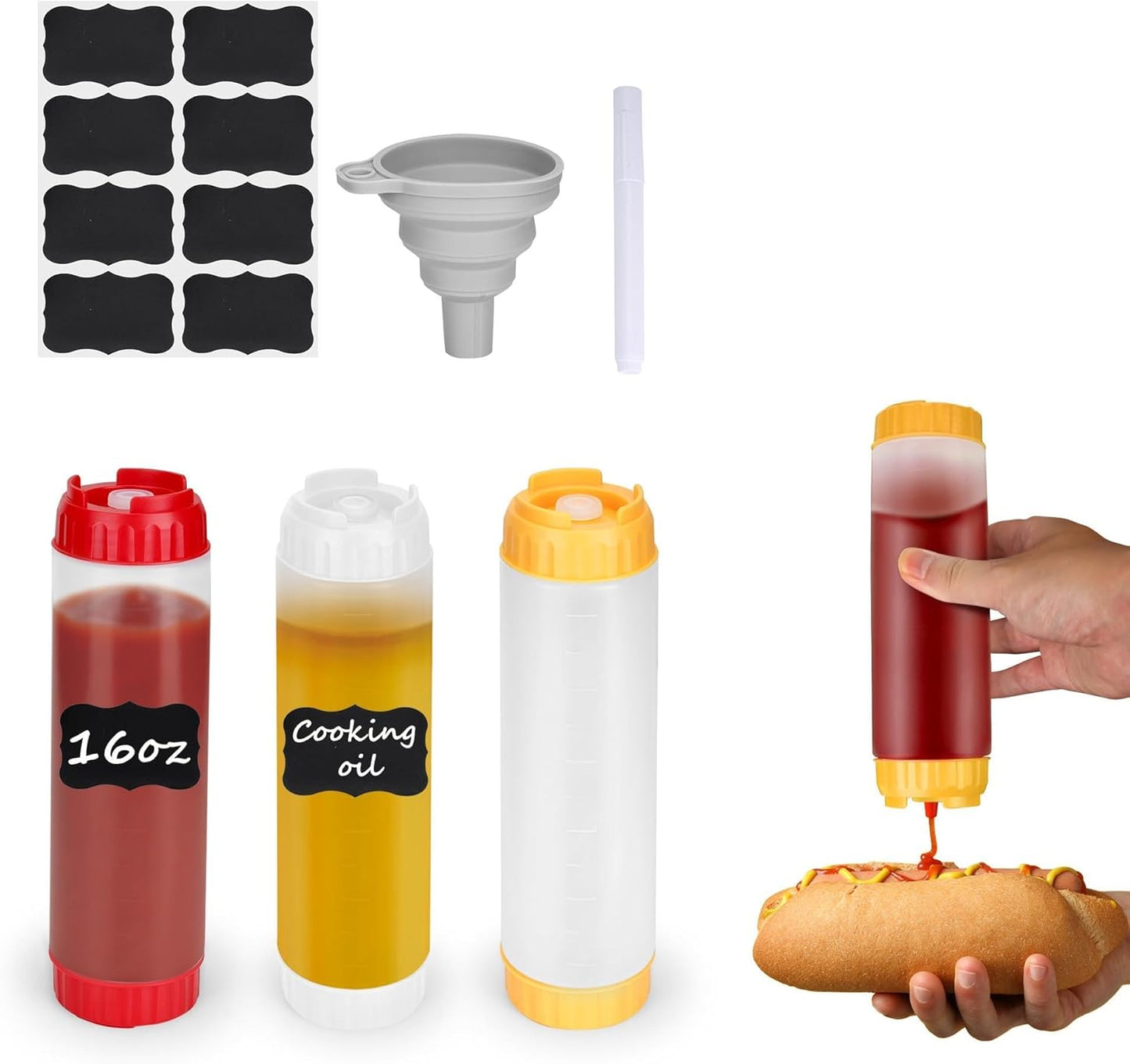 3pcs 20 oz Inverted Condiment Squeeze Bottles, Leak-proof Refillable Sauce Container for All Types Liquid, Plastic Squeeze Dispenser for Ketchup Mustard Mayo Honey Syrup Oil