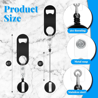 Honoson 8 Pieces Retractable Flat Bottle Opener Bartender Beer Opener with Round Badge Reel Clips Holder Bar Keys for Bartender Gifts Kitchen Home Party Supplies (Classic,Multicolor)