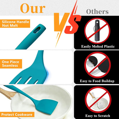 Silicone Spatula Turner Set, 600°F High Heat Resistant Spatulas for Cooking, BPA Free, Large Flexible Kitchen Utensils Flipping Eggs, Pancakes, Fish, Burgers, Dishwasher Safe (4 Pack, Black)