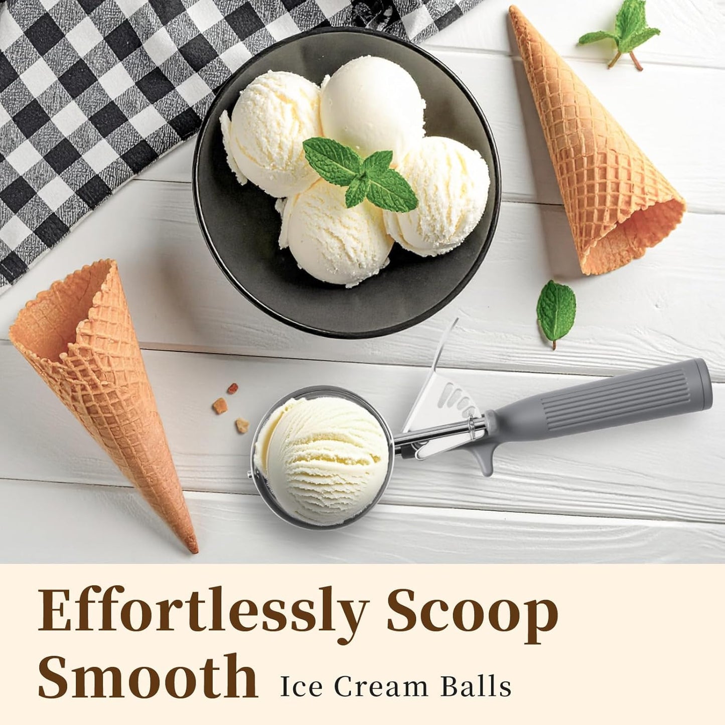 HOMURE H 4 oz Scoop, Large Ice Cream Scoop with Trigger, #8 Disher, Muffin Scoop, Portion Scoop, Cookie Scoop for Baking, Grey Handle, for Making Ice Cream Cookie Muffin Cupcake Mashed Potato