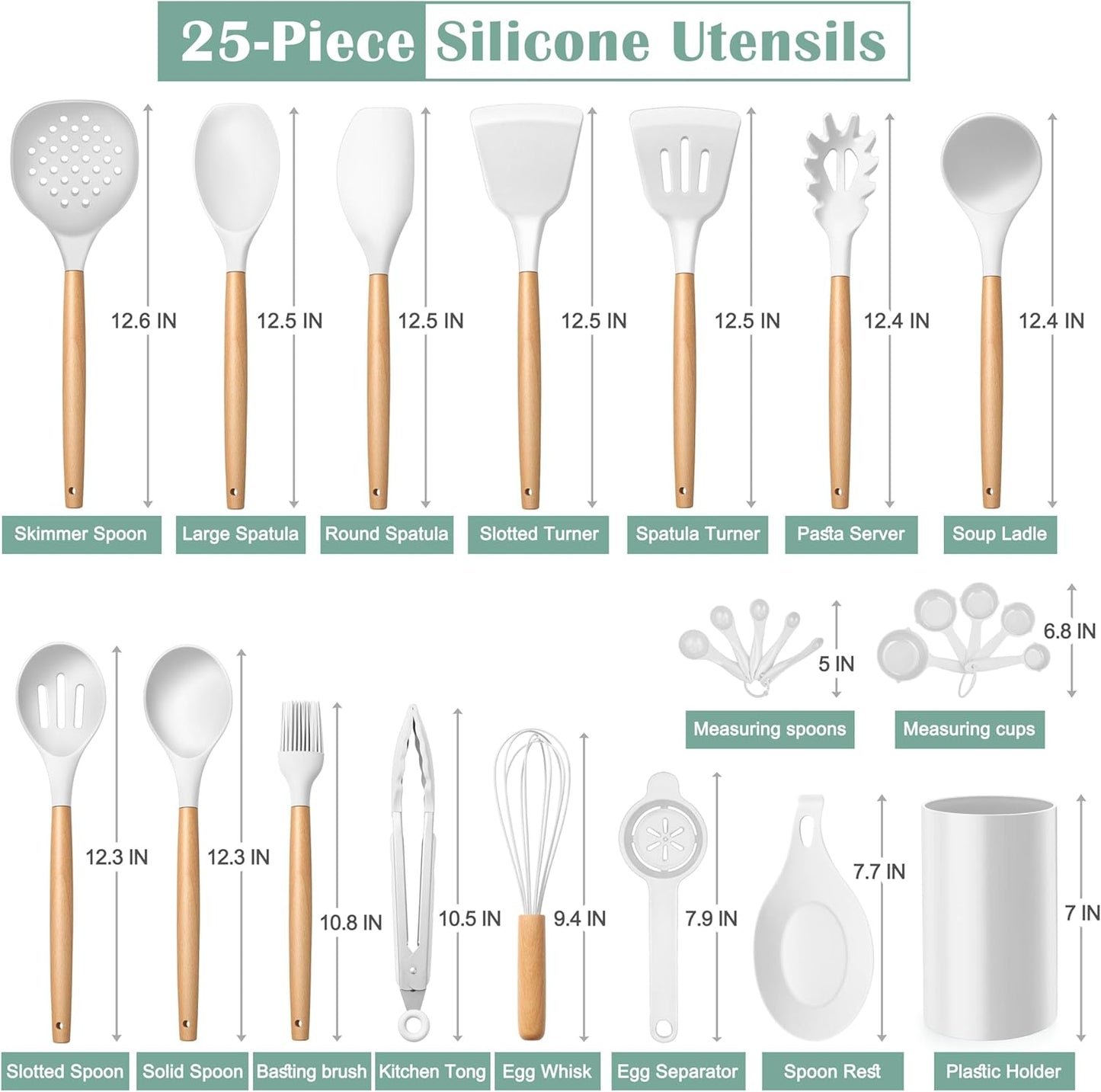 E-far Silicone Cooking Utensils Set, 10-Piece Heat Resistant Kitchen Utensils Set with Wooden Handle for Nonstick Cookware, Kitchen Nonstick Tools Spatula Whisk Tongs Ladle, Non-toxic & Healthy(Khaki)