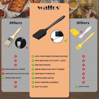 Walfos 600°F Heat Resistant Silicone Basting Brushes BPA Free Pastry Brush, Spread Oil Butter Sauce for BBQ Grill Baking Kitchen Cooking, Dishwasher Safe (2 SIZE)