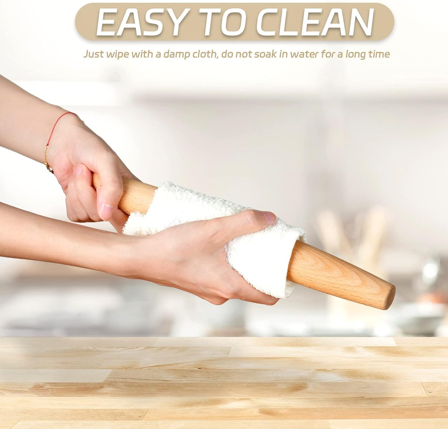 French Rolling Pin for Baking - AMPSEVEN Wooden Rolling Pin Dough Roller for Pizza Fondant Pasta Dumpling tortillas (20cm(7.9inch))