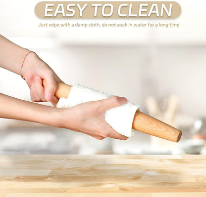 French Rolling Pin for Baking - AMPSEVEN Wooden Rolling Pin Dough Roller for Pizza Fondant Pasta Dumpling tortillas (20cm(7.9inch))
