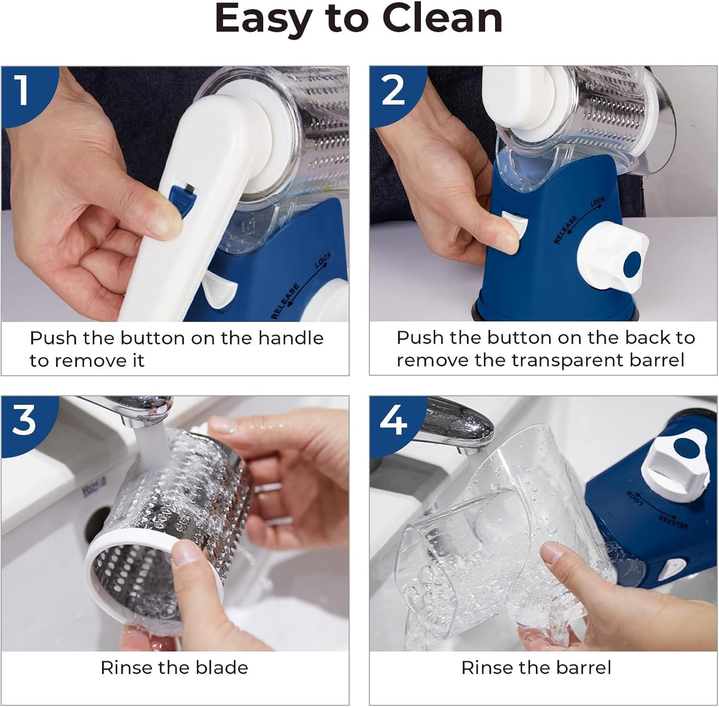 X Home Rotary Cheese Grater for Kitchen, Shredder with 3 Interchangeable Blades, Rotary Grater with Handle and Strong Suction Base, for Vegetables, Fruit, Nuts, Easy to Use and Clean, Blue