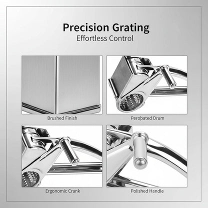 Hand Crank Cheese Grater with 2 Blades, Stainless Steel Rotary Cheese Shredder, Manual Cheese Grater with Extended Handle, Easy to Clean Kitchen Tool for Cheese, Vegetables, Nuts