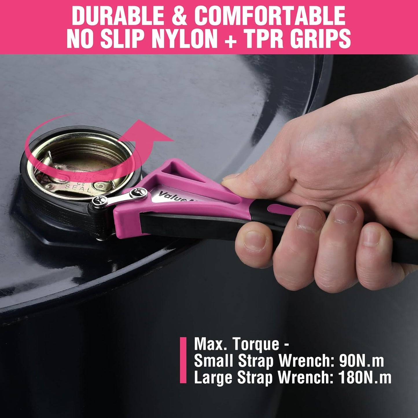 ValueMax 2-piece Strap Wrench Set, Adjustable Oil Filter Wrench with Max Diameter 4" (Small) & 6" (Large) for Shower Head Water Filter, Jar Opener Set