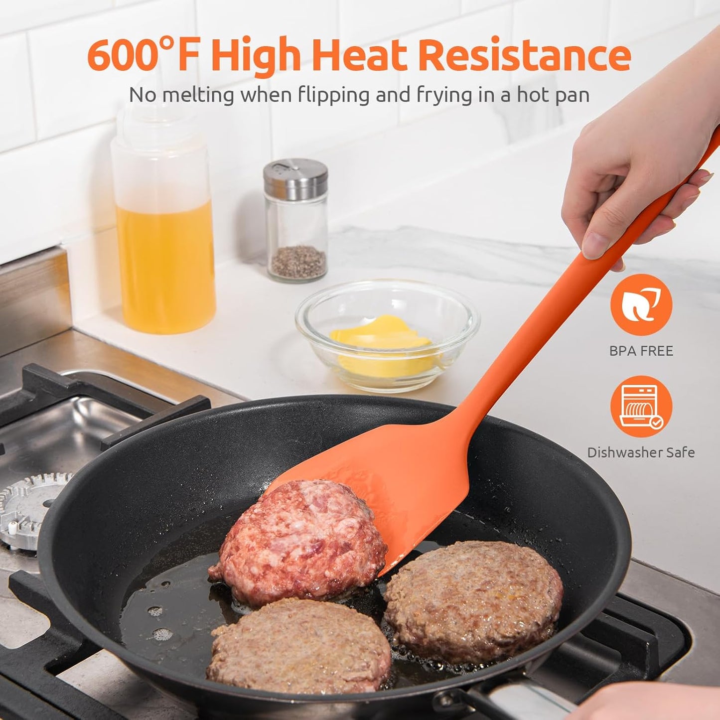 600ºF Heat Resistant Slotted Turner: U-Taste 13.6in Silicone Kitchen Spatula Flipper, 3.74in Wide Food Grade Flexible Thin Rubber Cooking Utensil for Egg, Pancake, Cookie in Nonstick Cookware (Red)
