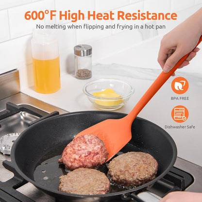 600ºF Heat Resistant Slotted Turner: U-Taste 13.6in Silicone Kitchen Spatula Flipper, 3.74in Wide Food Grade Flexible Thin Rubber Cooking Utensil for Egg, Pancake, Cookie in Nonstick Cookware (Red)