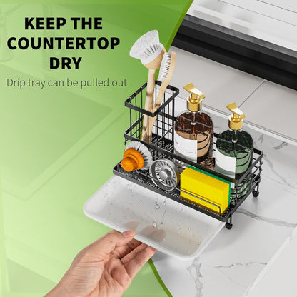 Sponge Holder for Kitchen Sink, Smiley Face Sink Caddy with Removable Brush Holder,Self-Draining Sponge Caddy for Sponge,Soap,Dish Brush,Scrubber,Kitchen Essentials and Gadgets