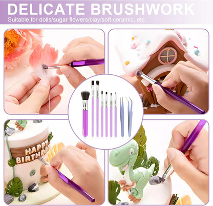 9 Pcs Baking Brush Set, Chocolate Candy Making Supplies Jelly Decorating Tools, for Home Bakers Professional Chefs Cake Cookie Dessert Pastry Decoration Kit, Brushes and Tweezers(Purple)
