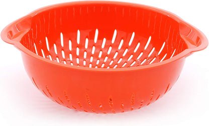 Mintra Home Mixing Bowl w/Colander (Large 4.5L, Red) - For Washing & Draining Fruits And Vegetables - Heavy Duty Plastic for Baking, Cooking Supplies - Dishwasher Safe