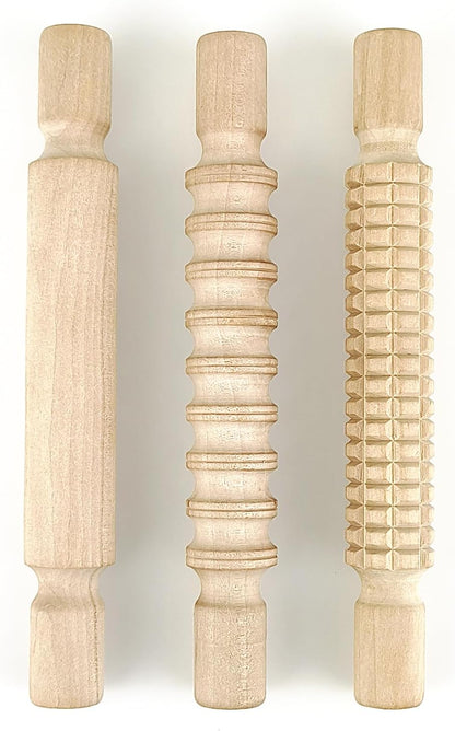 3 pcs 8 Inch Wood Rolling Pin, Great for Children's Play, Arts and Crafts