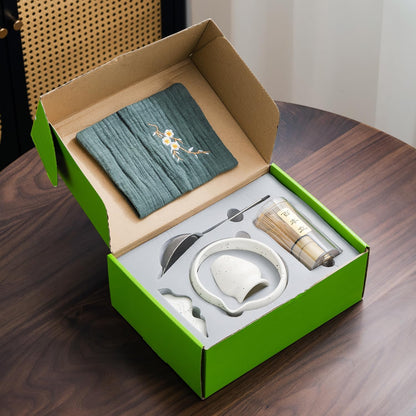 7Pcs Japanese Matcha Tea Set, Matcha Kit with Matcha Bowl (with Pouring Spout), Matcha Whisk, Whisk Holder, Strainer - Elegant Matcha Set for Gifting and Personal Use, Gift Box Packaging