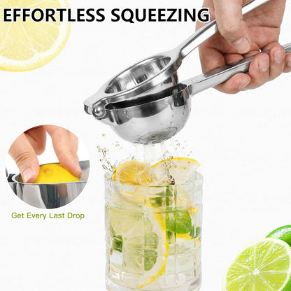 Lemon Squeezer, Stainless Steel Lemon Juicer, Manual Juicer for Lemon Citrus Lime, Foldable Handheld Citrus Squeezer with Seed-Strainer (Silver)