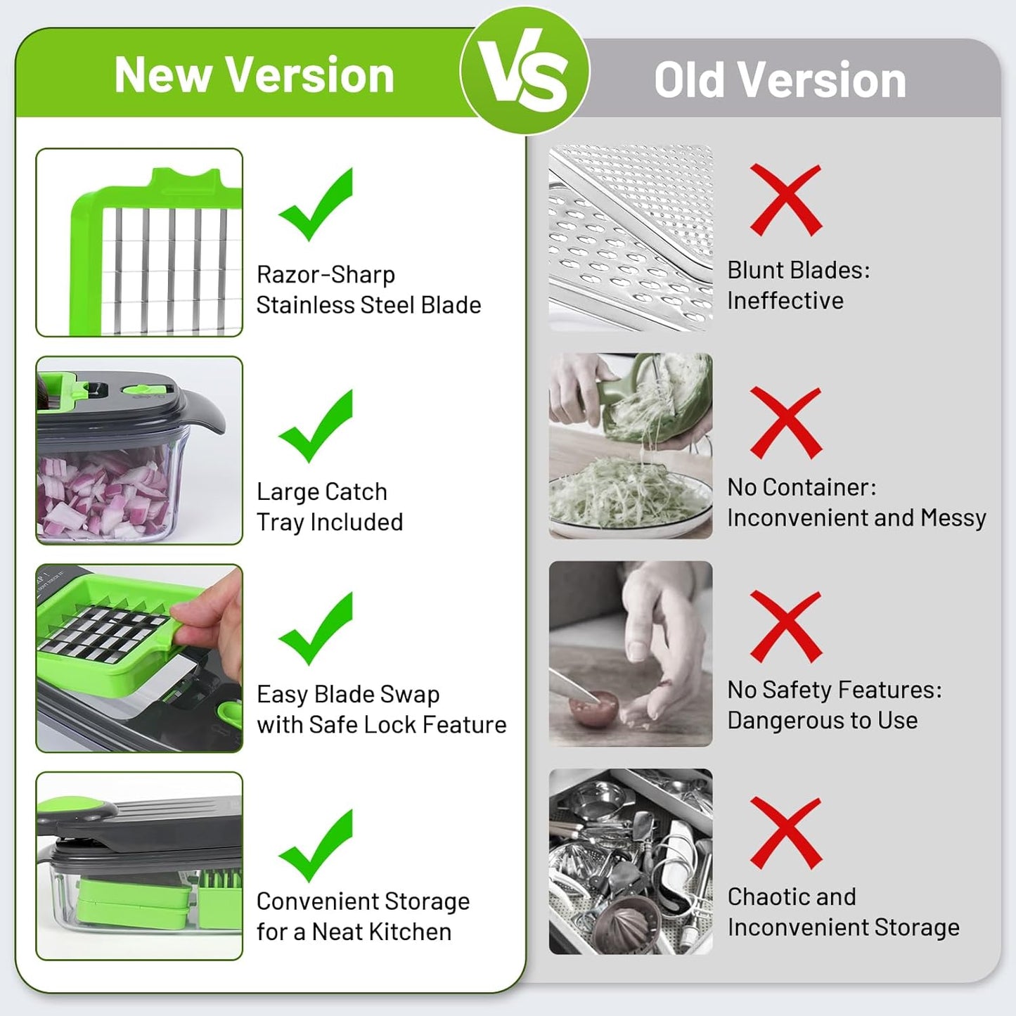 2-in-1 Vegetable Dicer, Onion Chopper with 6.7mm and 13.5mm Dicing Blades, 1.5L Food Prep Container for Salad, Potato, Tomato, Home Kitchen Meal Prep (White & Black)