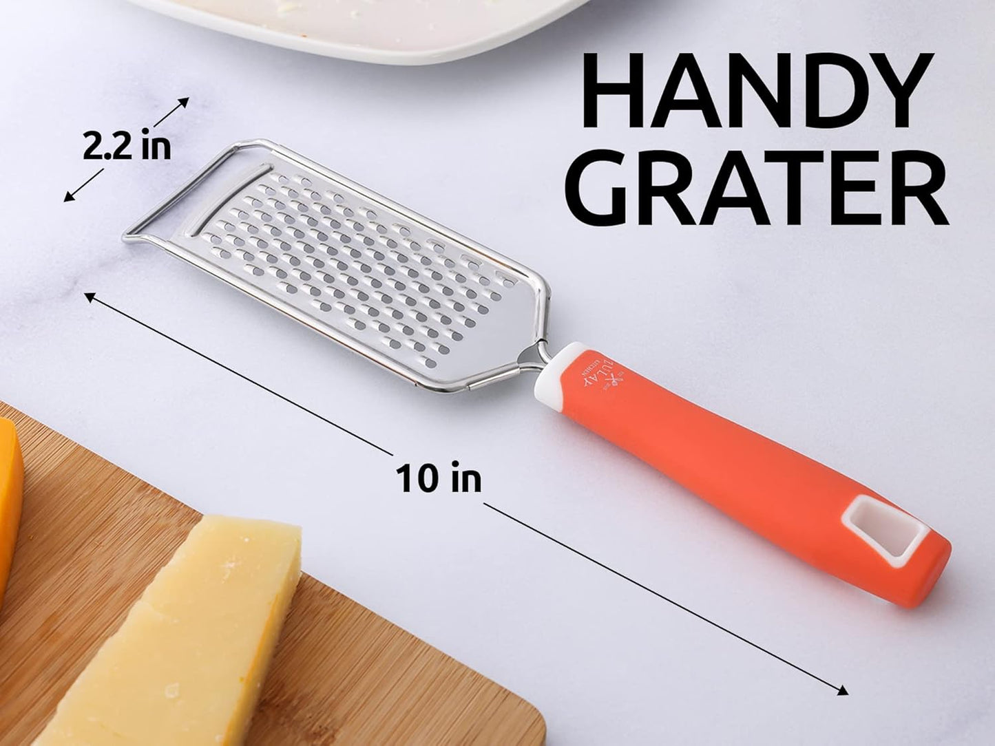 Zulay Kitchen Professional Cheese Grater Stainless Steel - Durable Rust-Proof Metal Lemon Zester Grater With Handle - Flat Handheld Grater For Cheese, Chocolate, Spices, And More - White