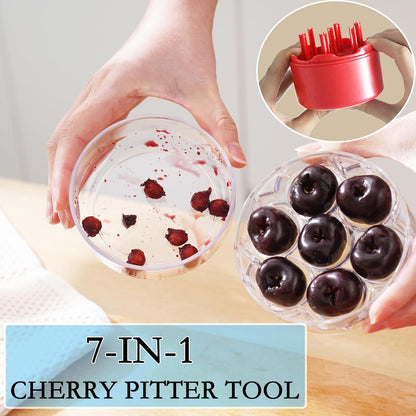 Cherry Pitter Tool ， Olive and Cherry Pitters Corer Remover with 7 Individual Holes, Fruit Pit Remover for Cherry, Multi-Function Cherries Stoner Seed Remover Tool for Making Cherry Jam (Red)