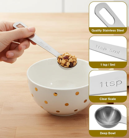 1 Teaspoon Measuring Spoon, 2Pcs Teaspoon Measuring Spoon, Short Handle Stainless Steel Kitchen Tools for Precise Cooking Baking Spices, Easy Pouring Rust Resistant (5ml, Silver)