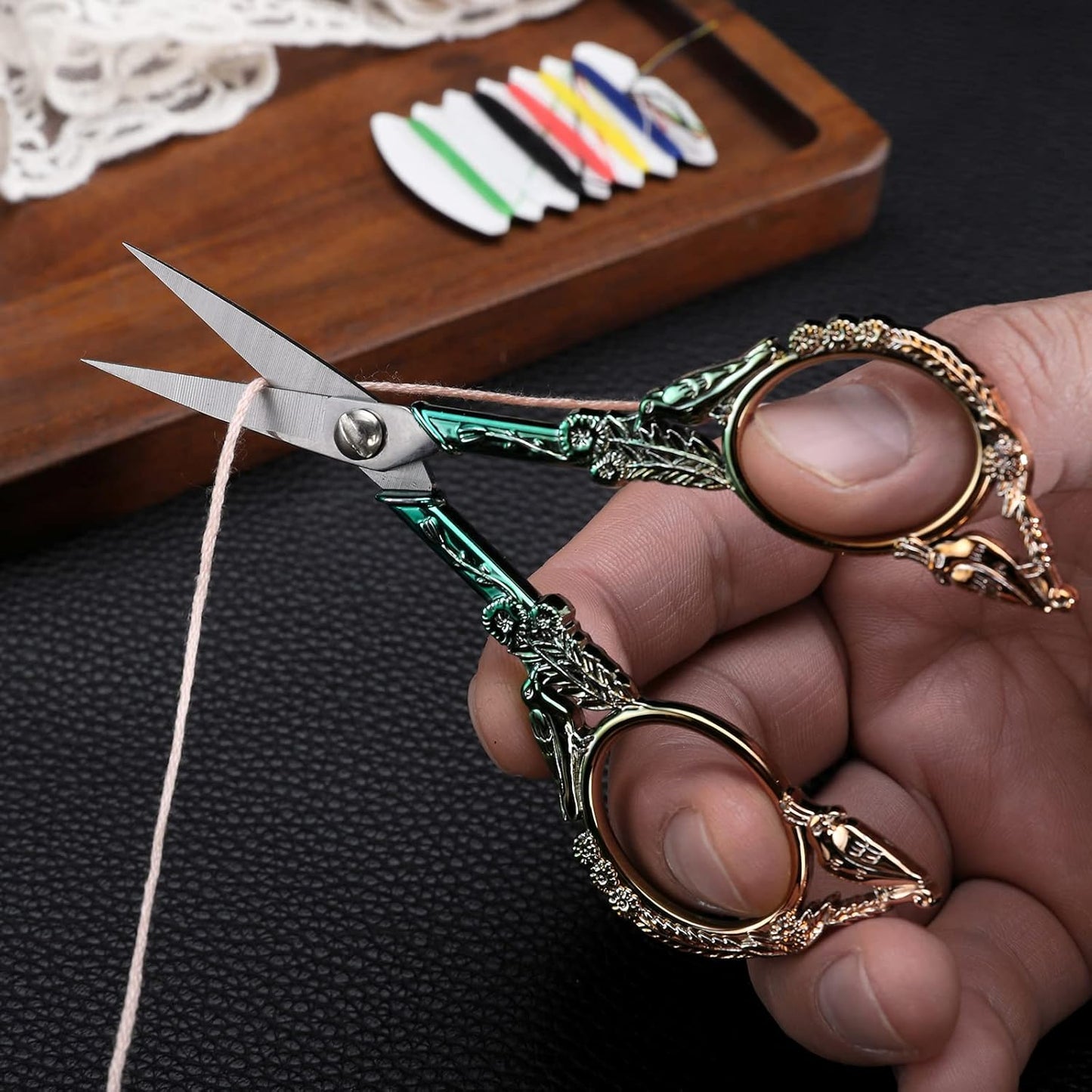 YOUGUOM Sewing Embroidery Scissors, Small Thread Scissor for Craft Artwork Needlework Yarn Knitting Detail Snips, Black Cute Bird Shears