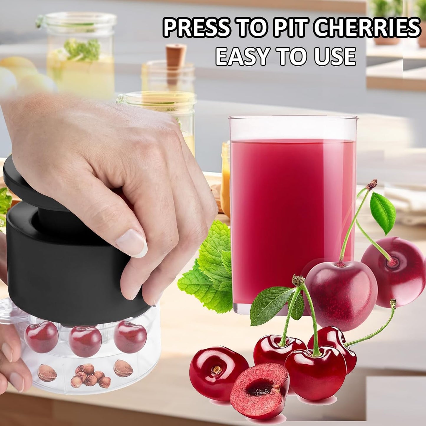 Cherry Pitter Multiple, Quick Release Multi Cherries Stoner Pitter 7-in-1, Push Button Cherr'y Core Pit'ter with Splatter Protector, Pit Remover for Making Jam(Save Time) (White, Large)
