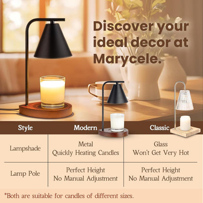 Marycele Candle Warmer Lamp with Timer & Dimmer - Mothers Day Gifts for Women Mom Her, Aesthetic Office Home Decor, Adjustable Height Wax Melter for Candle Jar & 3-Wick Candles (2 Bulbs Included)