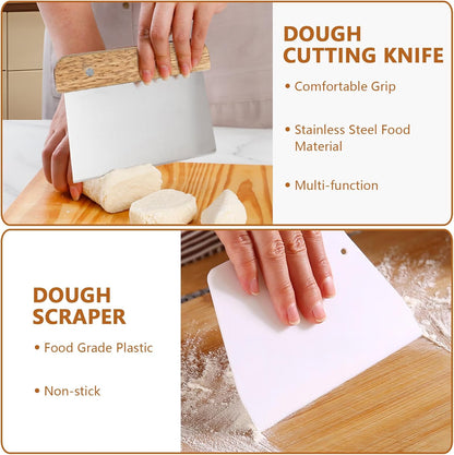 Bread Making Tools Set of 7, Including Silicone Pastry Mat, Round Baking Mat, Sourdough Danish Dough Whisk, Bread Lame Dough Scoring, Bread Scraper Dough Cutter, Perfect Gifts for Baker