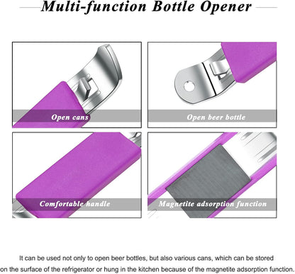 3 Pieces Magnetic Bottle Openers Can Opener Classic Beer Opener Stainless Steel Small Bottle Opener Can Tapper with Magnet for Camping and Traveling HANCELANT (Black Blue Fuchsia)