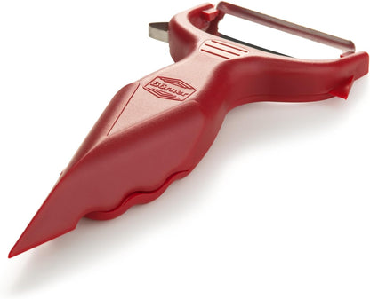 Borner 6-in-1 Fruit and Vegetable Peeler with Stainless Steel Double-Edged Blade, Multi function with Corer, Potato Eye Remover and Mini Grater, Made in Germany, Purple