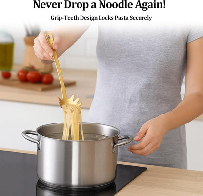 Stainless Steel Pasta Spoon with Teeth Pasta Server & Spaghetti Spoon with Drain Holes for Noodles, Pasta, Cooking & Serving (Silver)