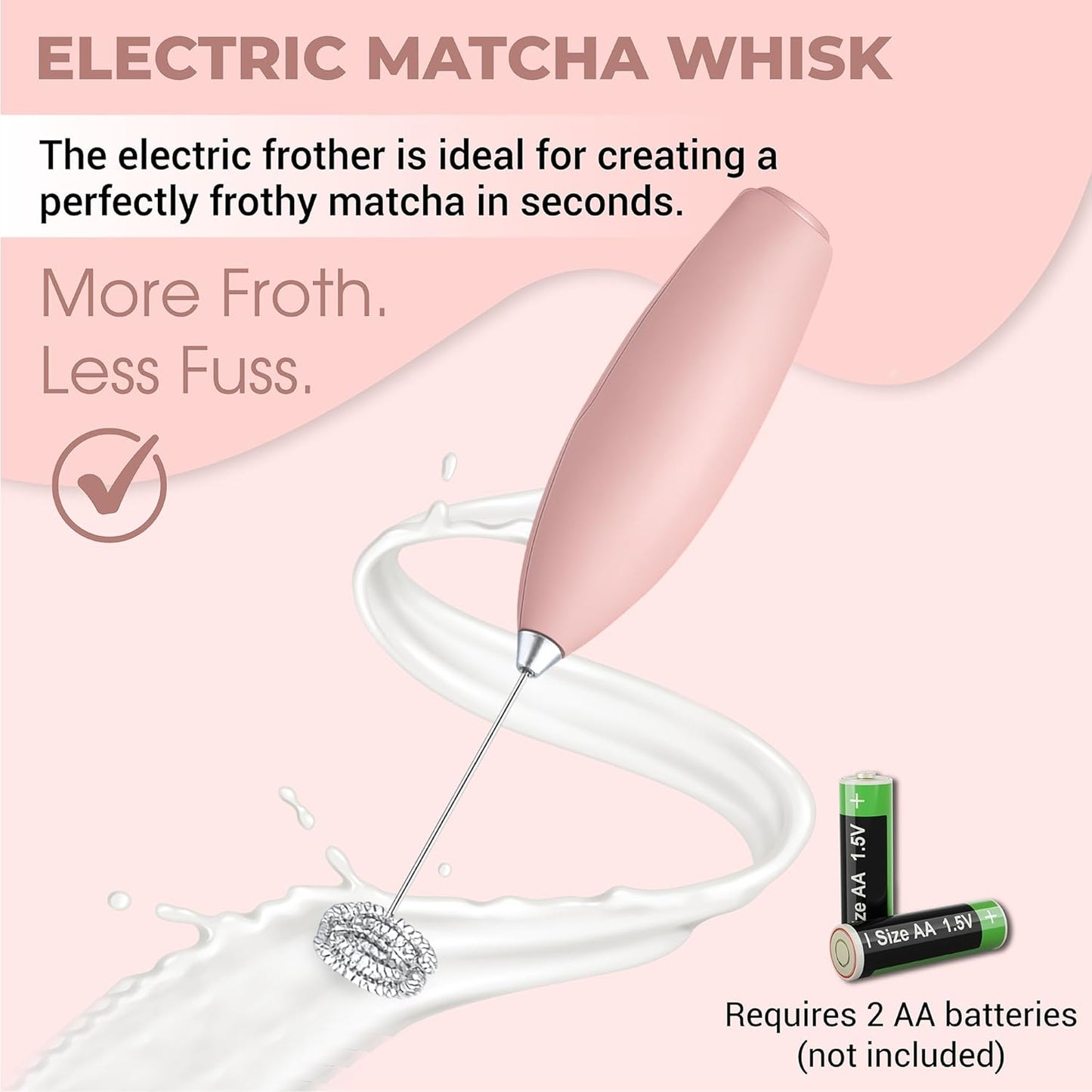 Matcha Whisk Set with Matcha Bowl - Matcha Set Included Electric Frother, Bamboo Whisk, Matcha Spoon, Bamboo Holder, Sifter, Spoon Stand (Blossom Pink)