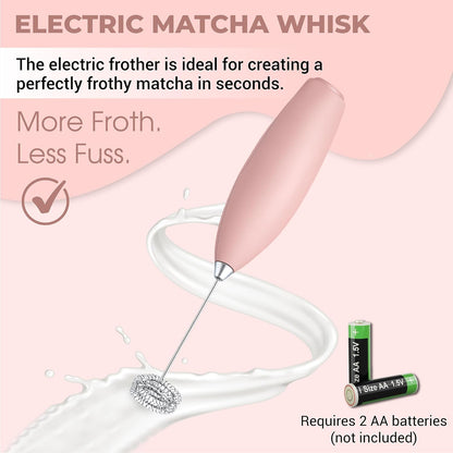 Matcha Whisk Set with Matcha Bowl - Matcha Set Included Electric Frother, Bamboo Whisk, Matcha Spoon, Bamboo Holder, Sifter, Spoon Stand (Blossom Pink)