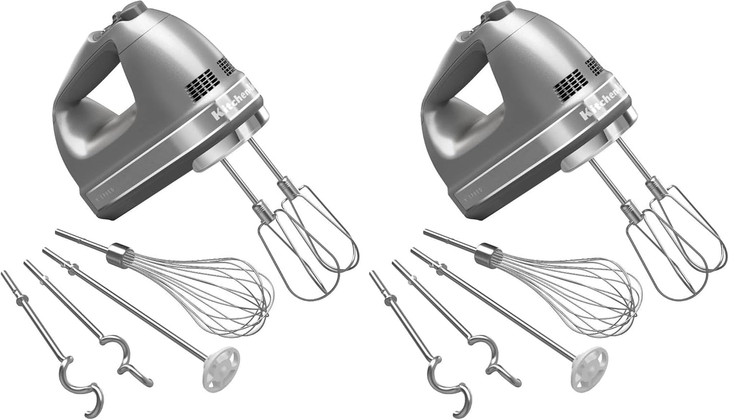 KitchenAid 9-Speed Digital Hand Mixer with Turbo Beater II Accessories and Pro Whisk - Contour Silver