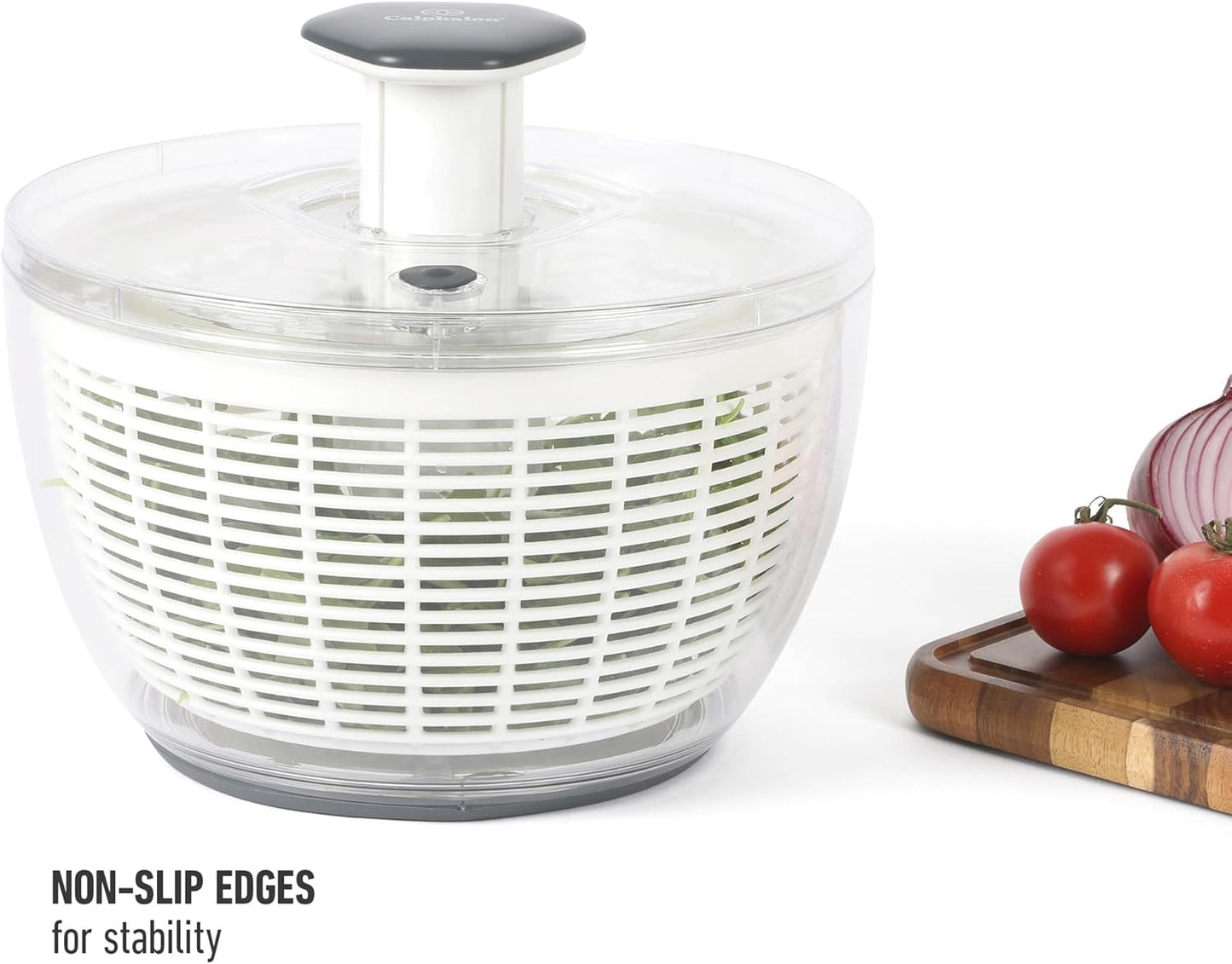 Calphalon Aero 6.3-Qt Stainless Steel Salad Spinner, Fruit & Vegetable Washer Bowl with Strainer Basket for Washing Lettuce, Spinach, Herbs & Fresh Produce
