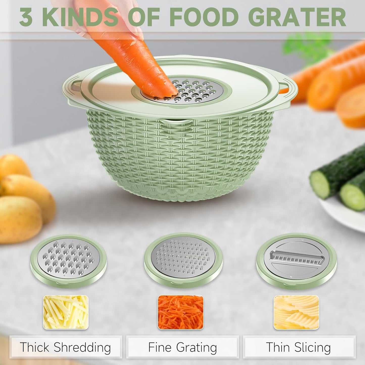 4-1 Colander with Bowl Set - Pasta Strainer - Colander for Kitchen - Strainers and Colanders Rice Strainer Fruit Cleaner Veggie Wash Sink Strainer Kitchen Essentials - Black