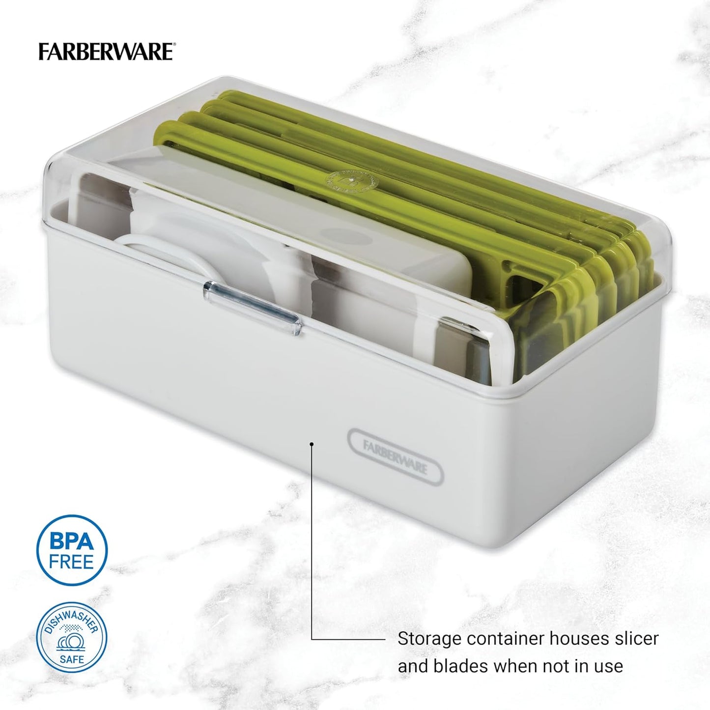 Farberware Professional Mandoline Slicer with Storage Case, White and Green