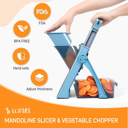 Safe Mandoline Slicer Plus – Adjustable Vegetable Chopper, Stainless Steel Blade, BPA-Free, Sky Blue