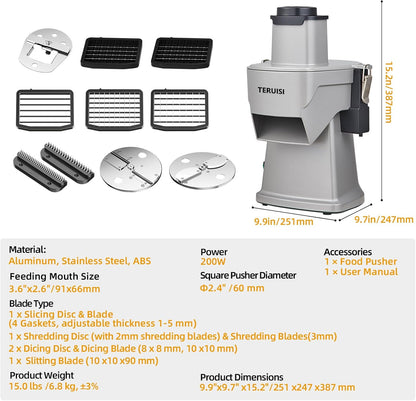 4-In-1 Electric Vegetable Chopper, 200W Vegetable Slicer Food Processor, Veggie Food Cutter With Slicing Shredding Dicing And Striping Function For Commercial Home Use