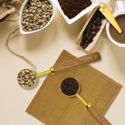 Coffee Scoop with Wooden Handle, 1 Tablespoon/ 15 ml, 304 Stainless Steel Measuring Spoon for Ground Coffee, Espresso, Tea, Protein Powder, Spices (6 Pack)