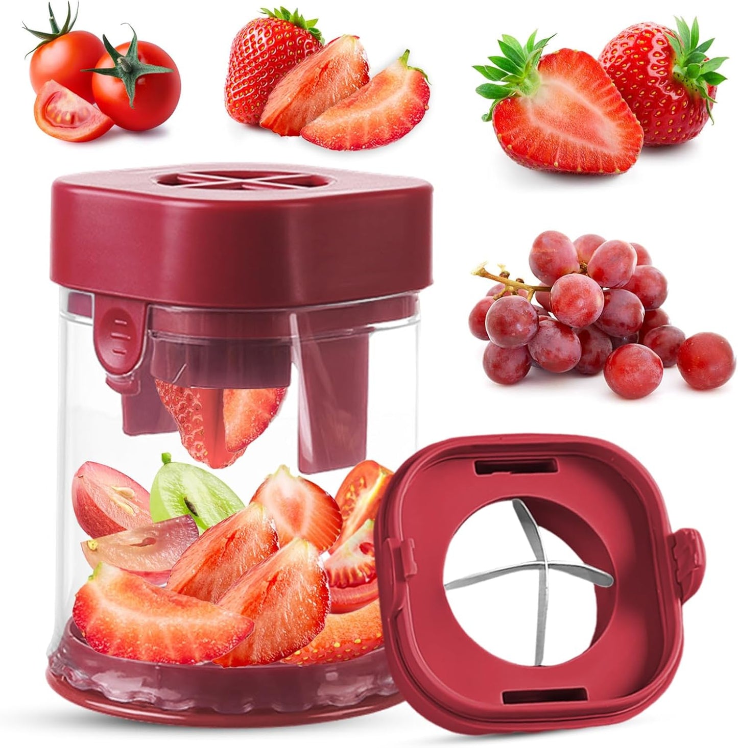 Small Fruit Cutter, Creative Strawberry & Grape Slicer, Quickly Making Fruit Vegetable Salad (Black)