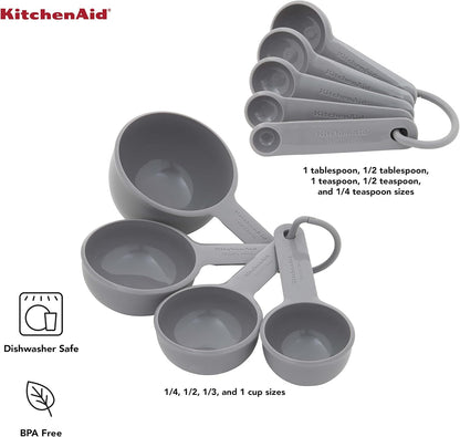 KitchenAid Universal Easy To Read Measuring Cup and Spoon Set with Soft Grip Handle for Maximum Control, Hang Hole and Nesting For Easy Storage, Dishwasher Safe, 9 Piece, Pistachio