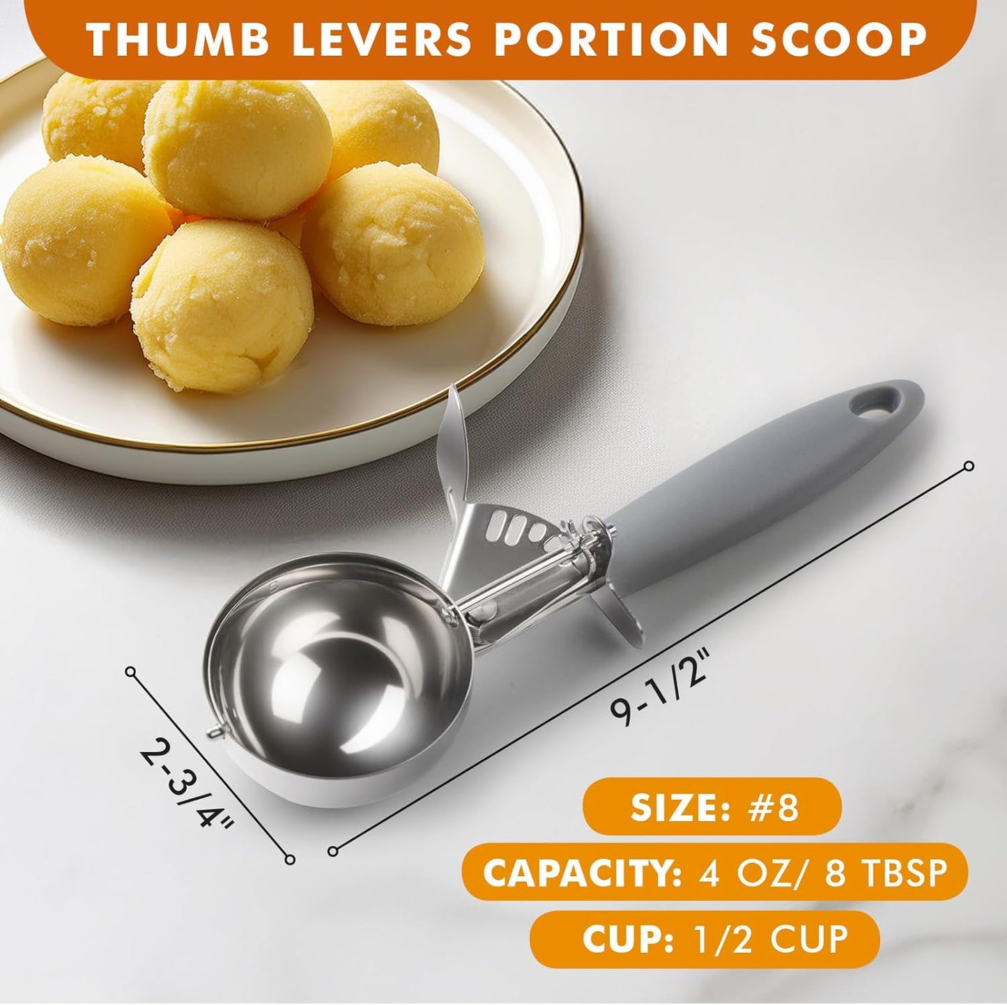 JUNADAEL J Portion Scoop, #20/2 OZ Ice Cream Scooper, Muffin Scoop, Disher, Yellow Handle, for Portion Control, Cookie Dough, Muffin, Cupcake Batter, Ice Cream, Mashed Potatoes