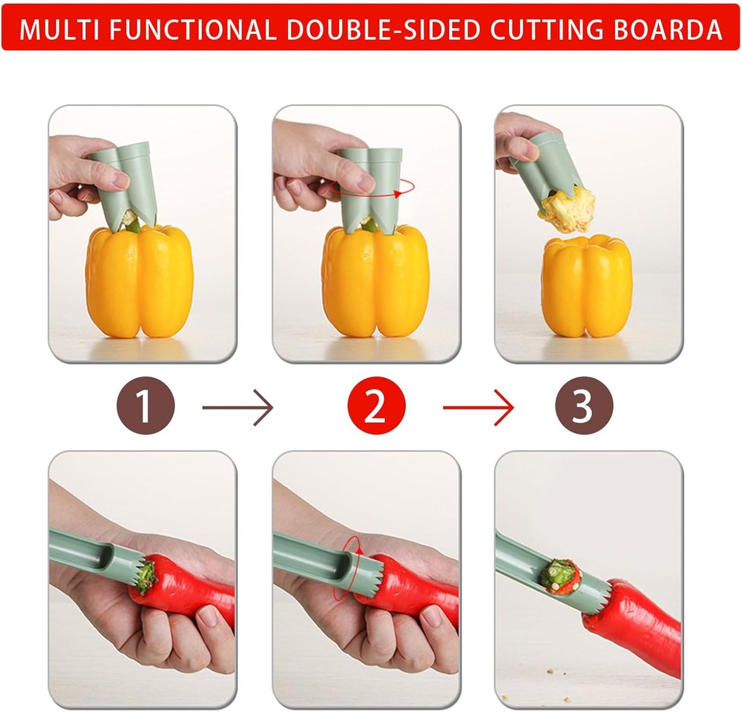 Pepper Corer, 2 in 1 Red Bell Pepper Seed Corer Remover Tool, Fruit & Vegetable Corers Quick Cave Tools for Jalapeno Cutter Deseeder, Green