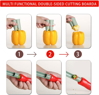 Pepper Corer, 2 in 1 Red Bell Pepper Seed Corer Remover Tool, Fruit & Vegetable Corers Quick Cave Tools for Jalapeno Cutter Deseeder, Green