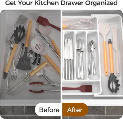 ukeetap Extra Large Expandable Silverware Organizer, BPA-Free Food-Safe Cutlery Flatware Organizer, Kitchen Utensil Drawer Organizer, Adjustable Silverware Holder for Spoons Forks Knives, Black