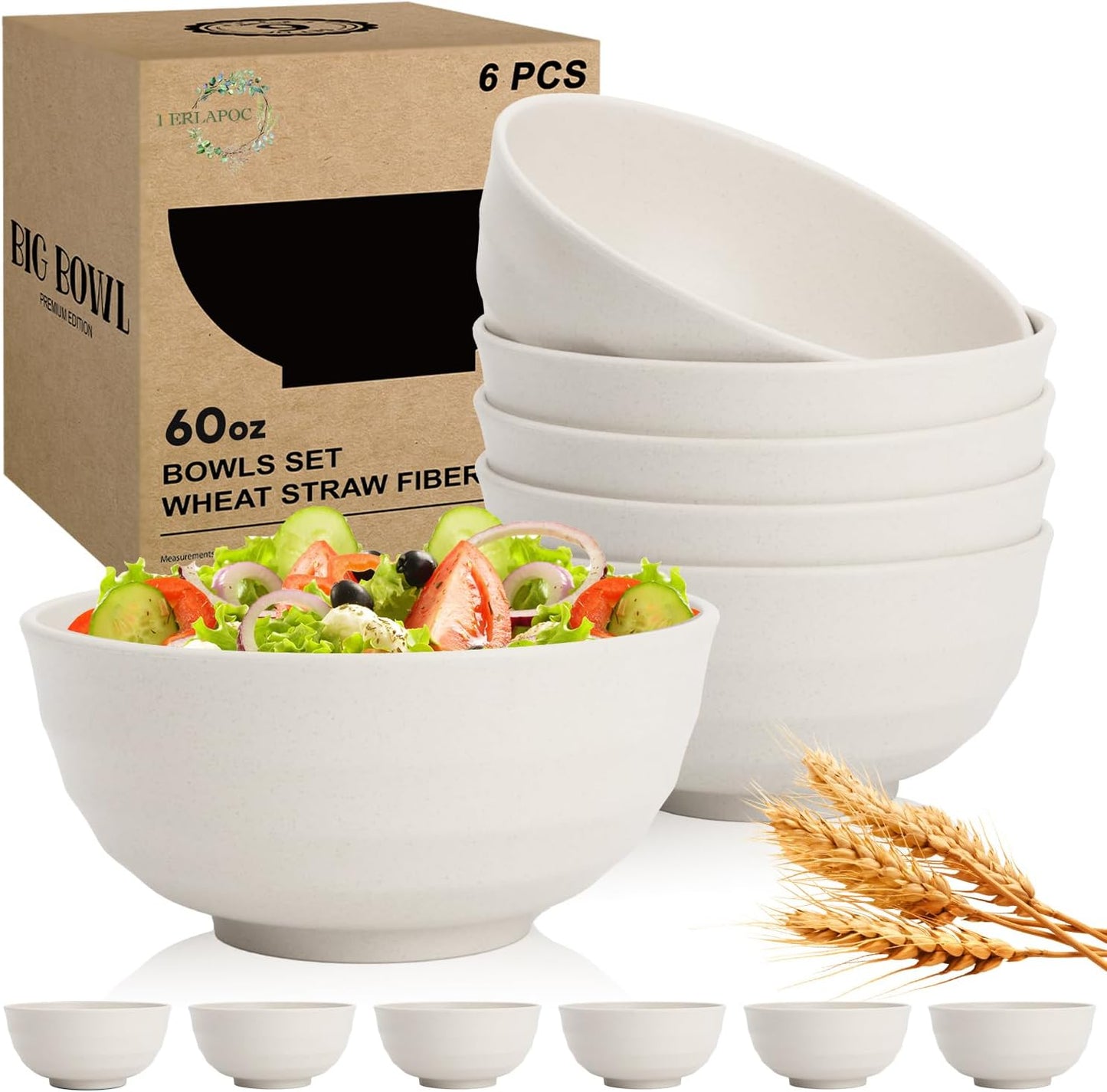 Wheat Straw Bowls Set with Lids, Unbreakable 40 OZ Cereal Bowls Set of 4, Salad Container for Lunch, Microwave & Dishwasher Safe Bowl Set for Kitchen, Picnic, RV, Camping, Multi