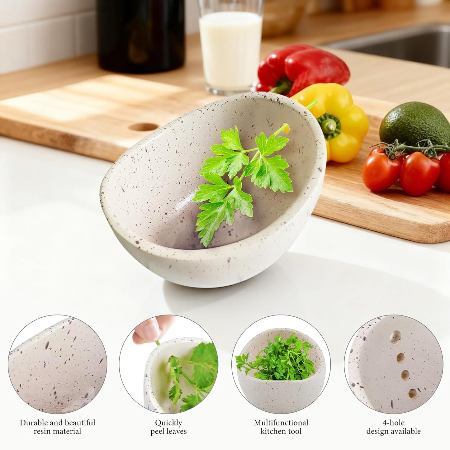 2pcs Pottery Herb Stripper Bowl (Green+White),Handmade Ceramic Herb Stripper with Different Sizes of Round Holes,Kitchenware for Efficient Leaf Stripping