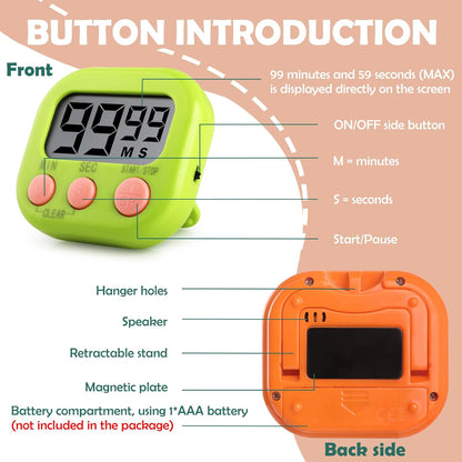 GeeRic Kitchen Timers 4 Pack, Electronic Timers with Loud Alarm for Cooking, Magnetic Digital Timers Big LCD Display Blue Green Pink White (No Battery Included)