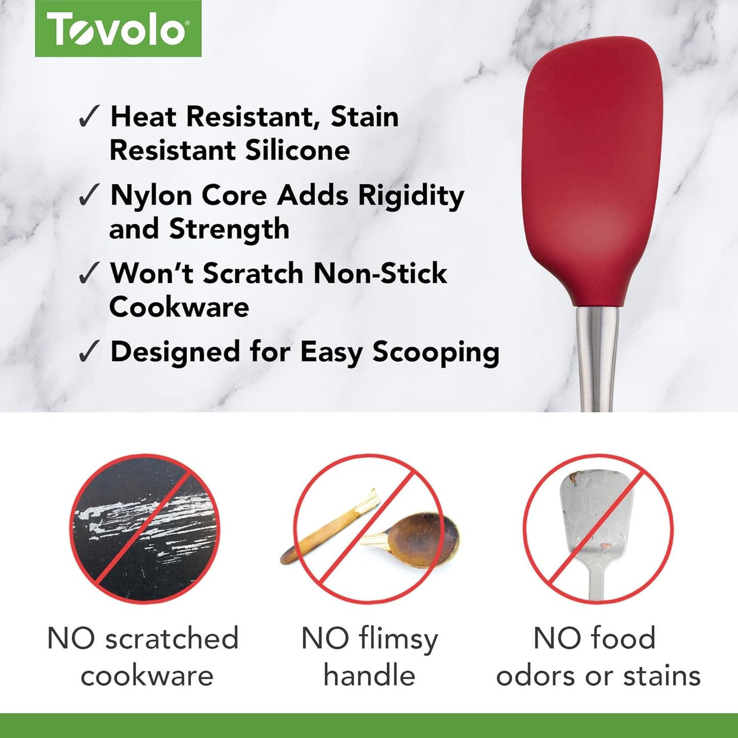 Tovolo Flex Core Silicone Spatula Spoonula Set of 2 for Non Stick Cast Iron Cooking & Baking, Dishwasher Safe Heat Resistant BPA Free Long Stainless Steel Handle Kitchen Utensil, Charcoal Gray